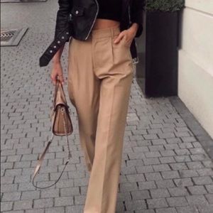 Zara High Waisted Wide Leg Trousers | Beige/Khaki | Size 4 Small | New with tags